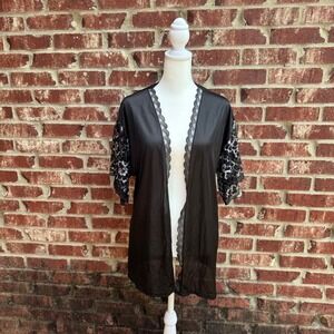 Vintage Undercover Wear Black Lace Sleeve‎ Robe Cover Up Lingerie Sexy Coquette